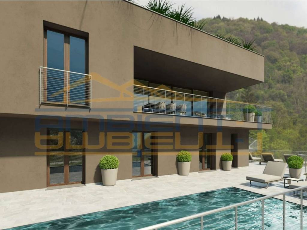 rendering facciata e piscina