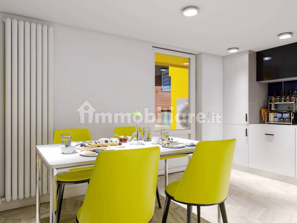 Rendering cucina con accesso al resede