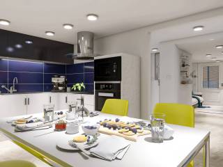 Rendering cucina con accesso al resede