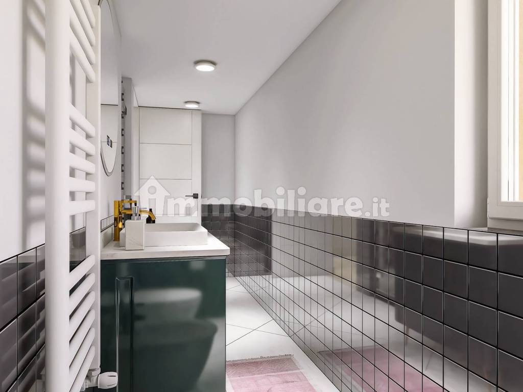 Rendering bagno con doccia e finestra