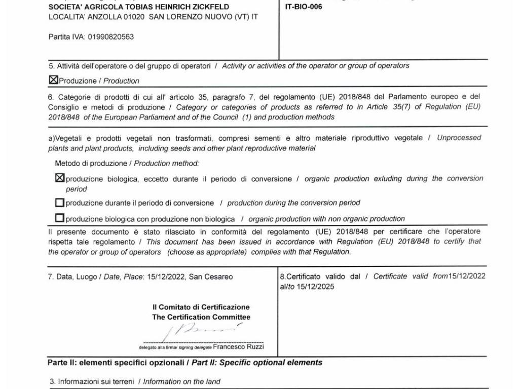 certificato bio