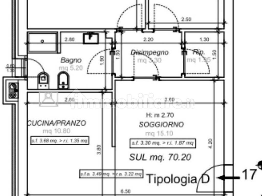 piantina tipo due camere 1 bagno, piano primo pala