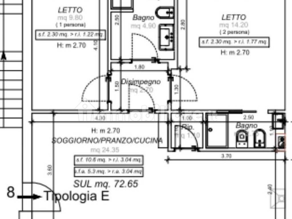 piantina tipo due camere 1 bagno, piano terra (pal