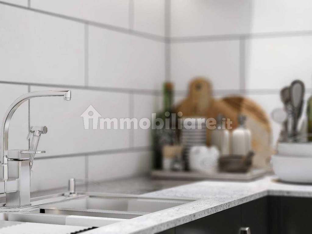 Rendering cucina con ripostiglio e dispensa