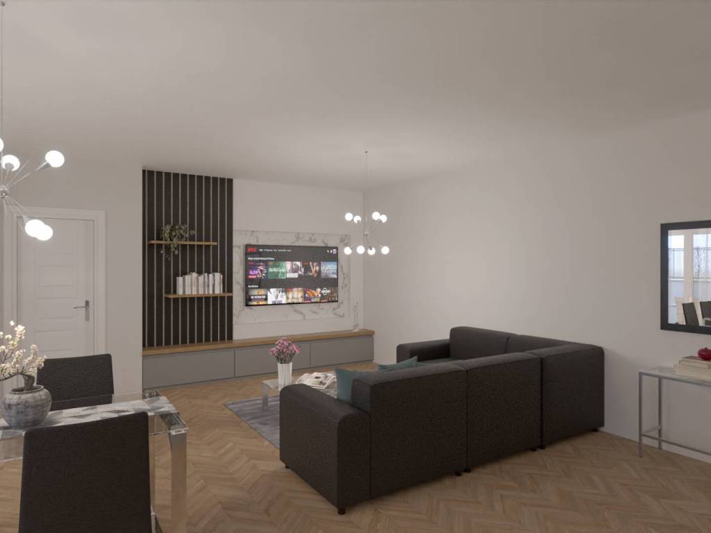 render soggiorno con angolo cottura