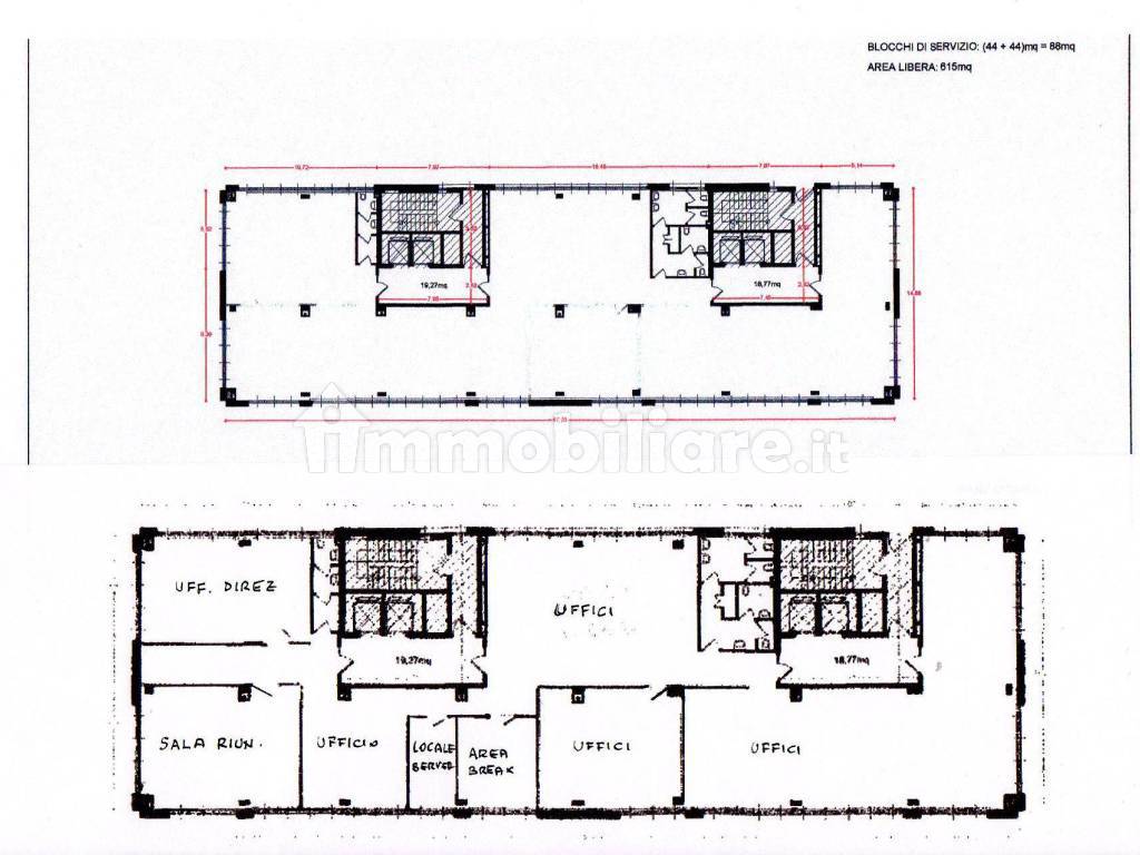 Planimetria stato di fatto e possibile open-space