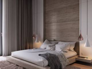 camera letto con parete in gres legno