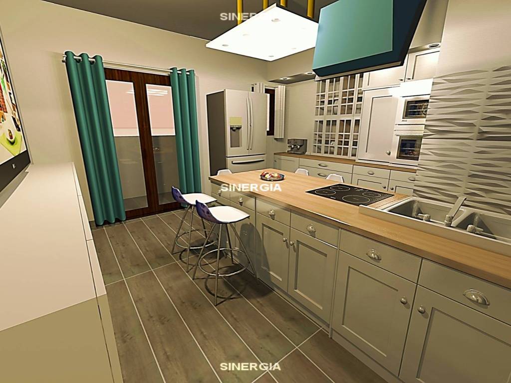 Render Cucina ristrutturata e arredata