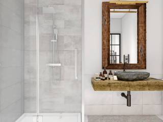 Rendering bagno a doccia con lavanderia