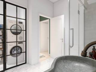 Rendering bagno a doccia con lavanderia