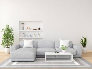 gray sofa white living room with copy space