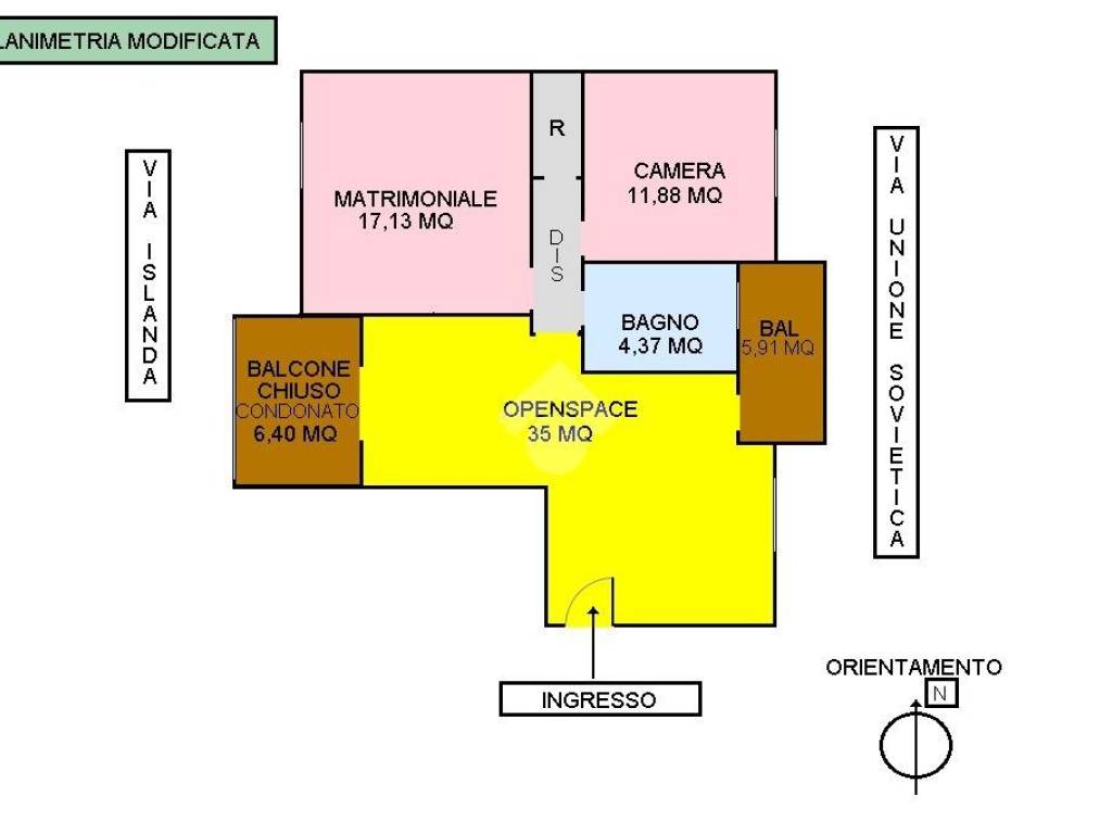 piantina modificata con open space